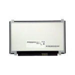 Rear view of a laptop LCD screen assembly with mounting tabs and a bottom connector port