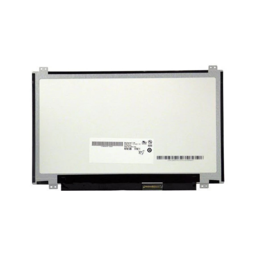 Rear view of a laptop LCD screen assembly with mounting tabs and a bottom connector port