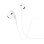 White wired in-ear earphones with molded earbuds on a white background