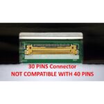 Close-up of a green PCB edge with a gold 30-pin connector; red overlay text reads '30 PINS Connector NOT COMPATIBLE WITH 40 PINS'.