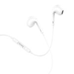 White wired in-ear headphones with an inline remote and microphone, shown against a white background.