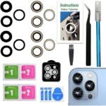Phone repair kit for iPhone including suction tool pry tool tweezers assorted O rings cleaning wipes dust absorber and an instructional video thumbnail shows iPhone camera module