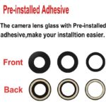 Graphic showing pre installed adhesive for camera lens glass with front and back examples labeled Front and Back