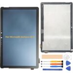 Replacement display panel and repair toolkit for Microsoft Surface Go 3 including screwdrivers pry tools adhesive strips and opening picks