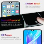 Infographic collage promoting a smartphone Smooth Touch fingerprint sensor and HD screen