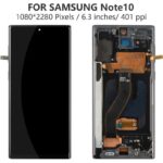 Samsung Galaxy Note10 front display beside the opened back showing internal components and flex cables
