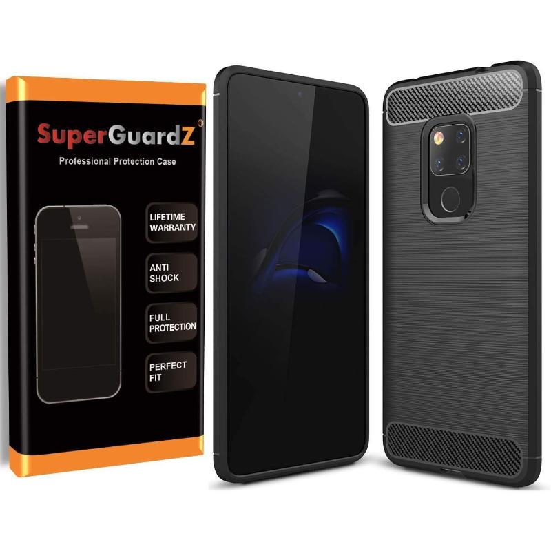Protective phone case bundle with a phone and two cases beside a SuperGuardZ packaging box showing features like lifetime warranty and full protection.
