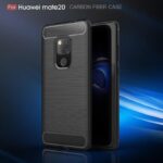Black carbon fiber protective case for Huawei Mate 20 shown from the back with camera cutout and textured finish