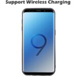 Marketing image showing a smartphone with a blue gradient screen and the large number 9 captioned Support Wireless Charging to indicate wireless charging capability