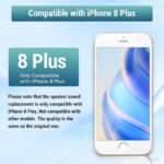 Graphic stating compatibility with iPhone 8 Plus featuring an iPhone on the right against a blue background indicating device support only for 8 Plus