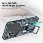 Phone case with built in lazy bracket and kickstand showing multi angle support up to 50 degrees